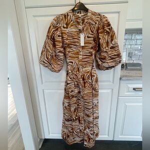 Love the Label animal print brown white puff sleeve dress-Anthropologie